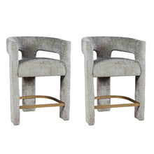 Modern Upholstered Counter Stool, Iron Frame, Grey, Set of 2