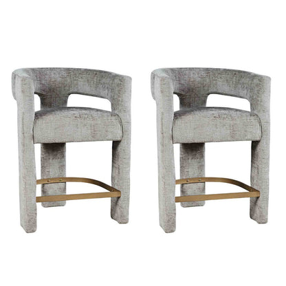 Modern Upholstered Counter Stool, Iron Frame, Grey, Set of 2