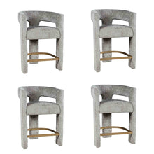 Modern Upholstered Counter Stool, Iron Frame, Grey, Set of 4