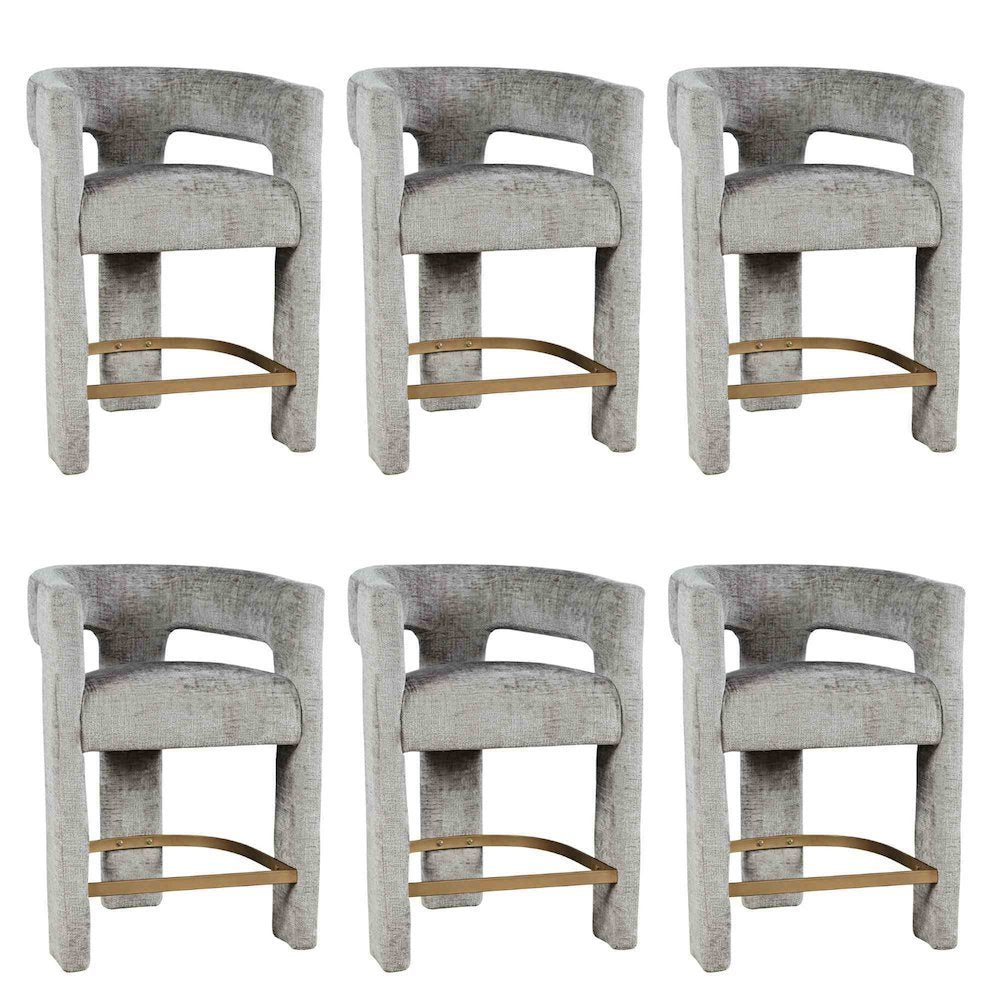 Modern Upholstered Counter Stool, Iron Frame, Grey, Set of 6
