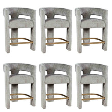 Modern Upholstered Counter Stool, Iron Frame, Grey, Set of 6