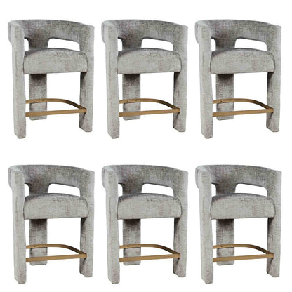Modern Upholstered Counter Stool, Iron Frame, Grey, Set of 6