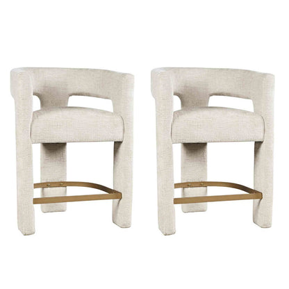 Modern Upholstered Counter Stool, Iron Frame, Natural, Set of 2