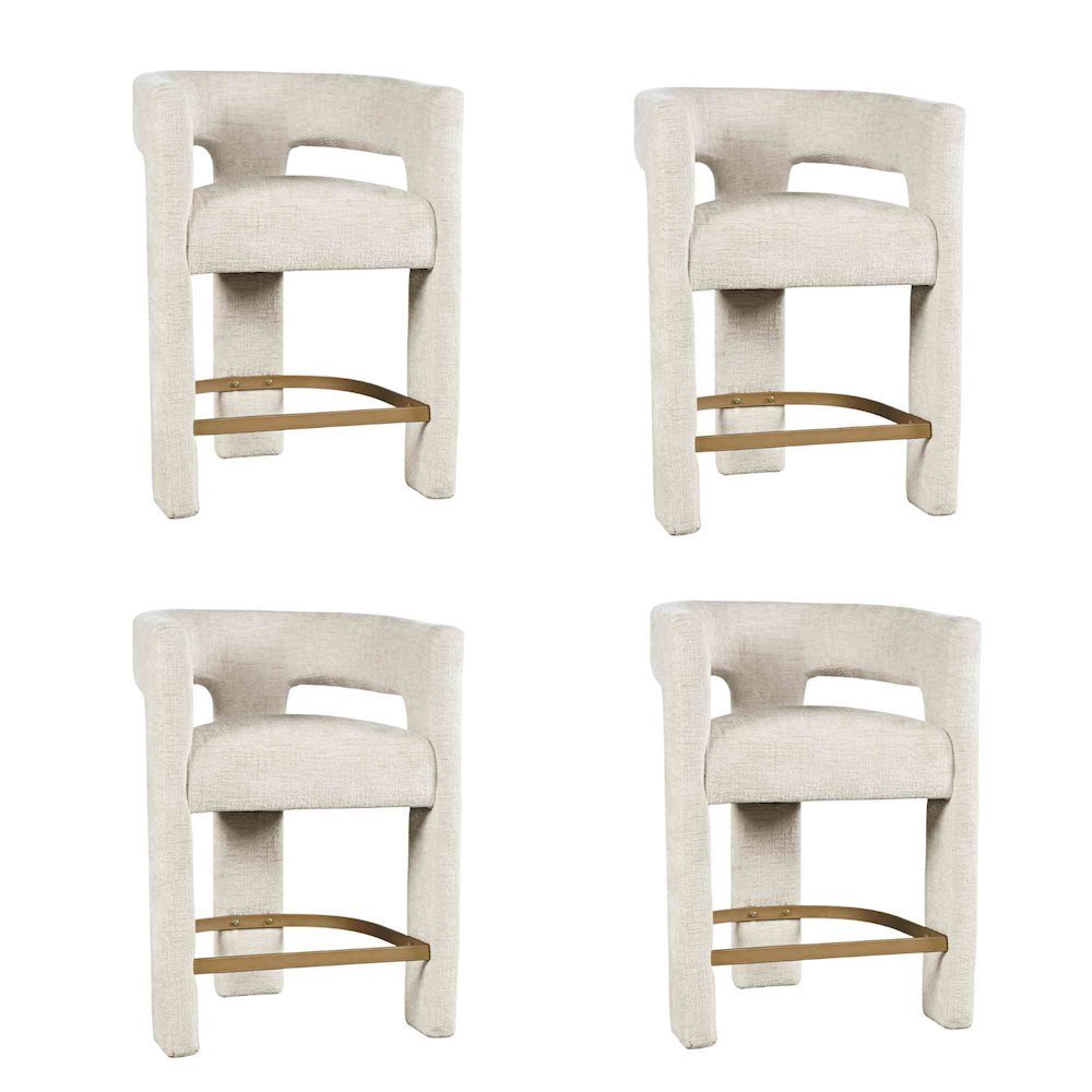 Modern Upholstered Counter Stool, Iron Frame, Natural, Set of 4