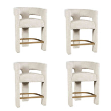 Modern Upholstered Counter Stool, Iron Frame, Natural, Set of 4