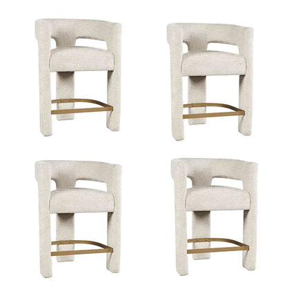 Modern Upholstered Counter Stool, Iron Frame, Natural, Set of 4