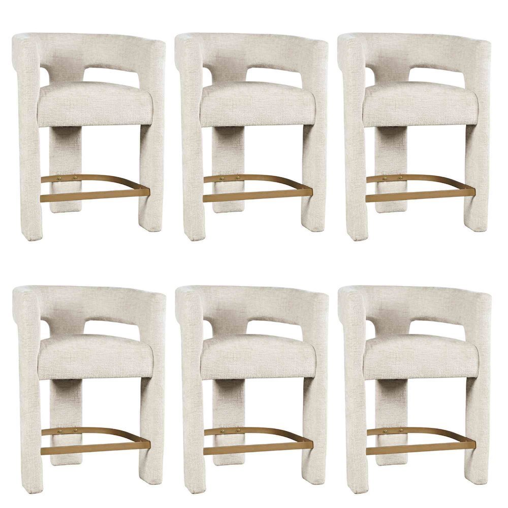 Modern Upholstered Counter Stool, Iron Frame, Natural, Set of 6