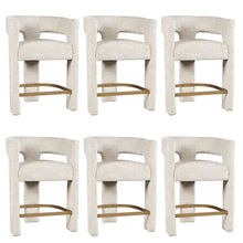 Modern Upholstered Counter Stool, Iron Frame, Natural, Set of 6