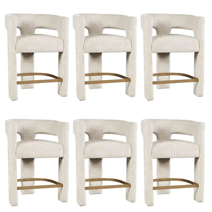 Modern Upholstered Counter Stool, Iron Frame, Natural, Set of 6