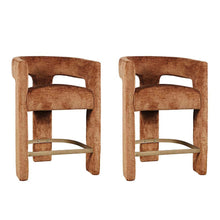 Modern Upholstered Counter Stool, Iron Frame, Rust, Set of 2