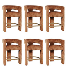Modern Upholstered Counter Stool, Iron Frame, Rust, Set of 6