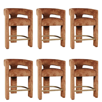 Modern Upholstered Counter Stool, Iron Frame, Rust, Set of 6