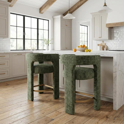 Gwen Modern Luxury Jacquard Fabric Sculpture Counter Stool - Set of 2