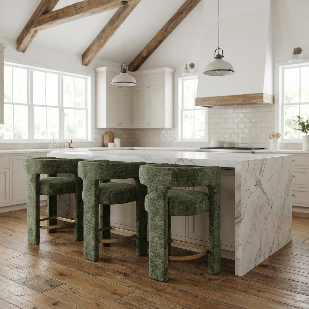 Gwen Modern Luxury Jacquard Fabric Sculpture Counter Stool - Set of 4