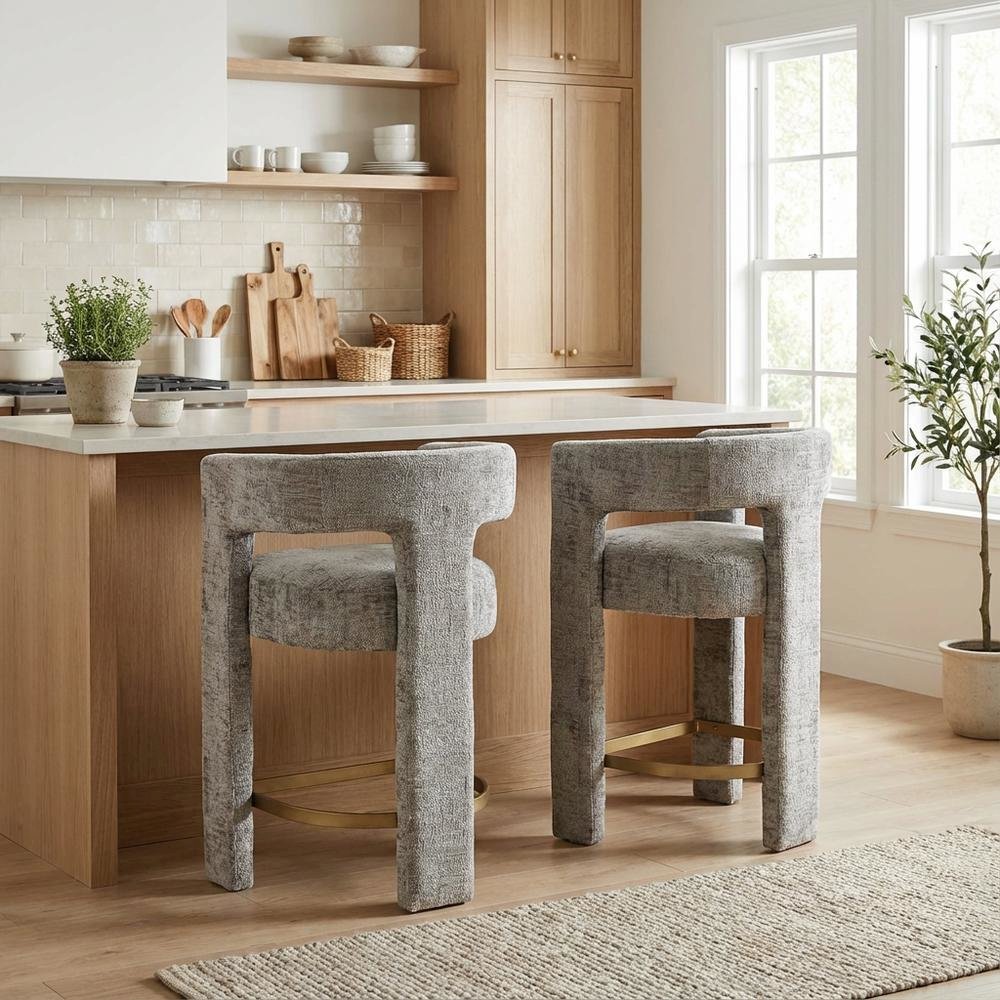 Gwen Modern Luxury Jacquard Fabric Sculpture Counter Stool - Set of 2