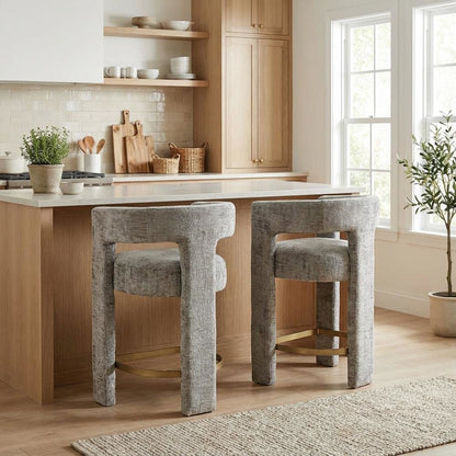 Gwen Modern Luxury Jacquard Fabric Sculpture Counter Stool - Set of 2