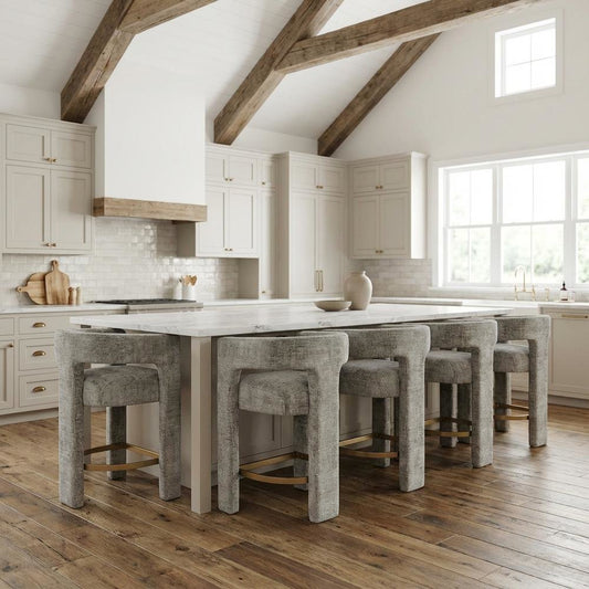 Gwen Modern Luxury Jacquard Fabric Sculpture Counter Stool - Set of 6