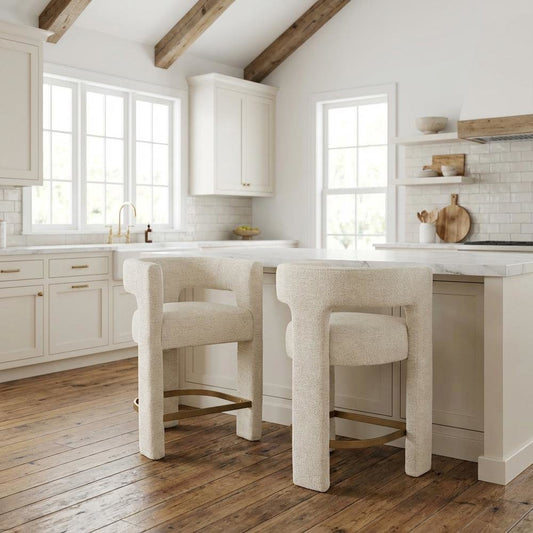 Gwen Modern Luxury Jacquard Fabric Sculpture Counter Stool - Set of 2