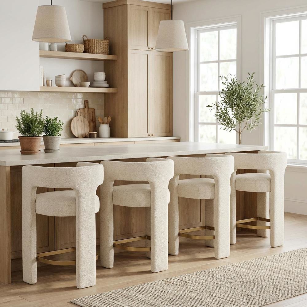 Gwen Modern Luxury Jacquard Fabric Sculpture Counter Stool - Set of 4