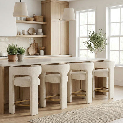 Gwen Modern Luxury Jacquard Fabric Sculpture Counter Stool - Set of 4