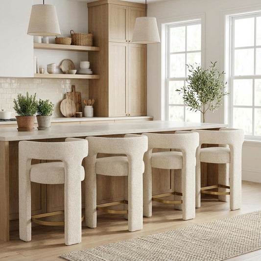 Gwen Modern Luxury Jacquard Fabric Sculpture Counter Stool - Set of 4