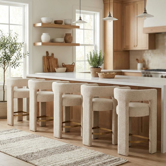 Gwen Modern Luxury Jacquard Fabric Sculpture Counter Stool - Set of 6