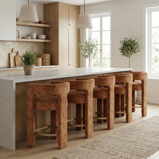 Gwen Modern Luxury Jacquard Fabric Sculpture Counter Stool - Set of 6