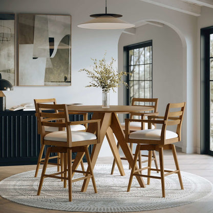 Axis Mid-Century Modern 5-Pc Round Counter Height Ladderback Swivel Dining Set