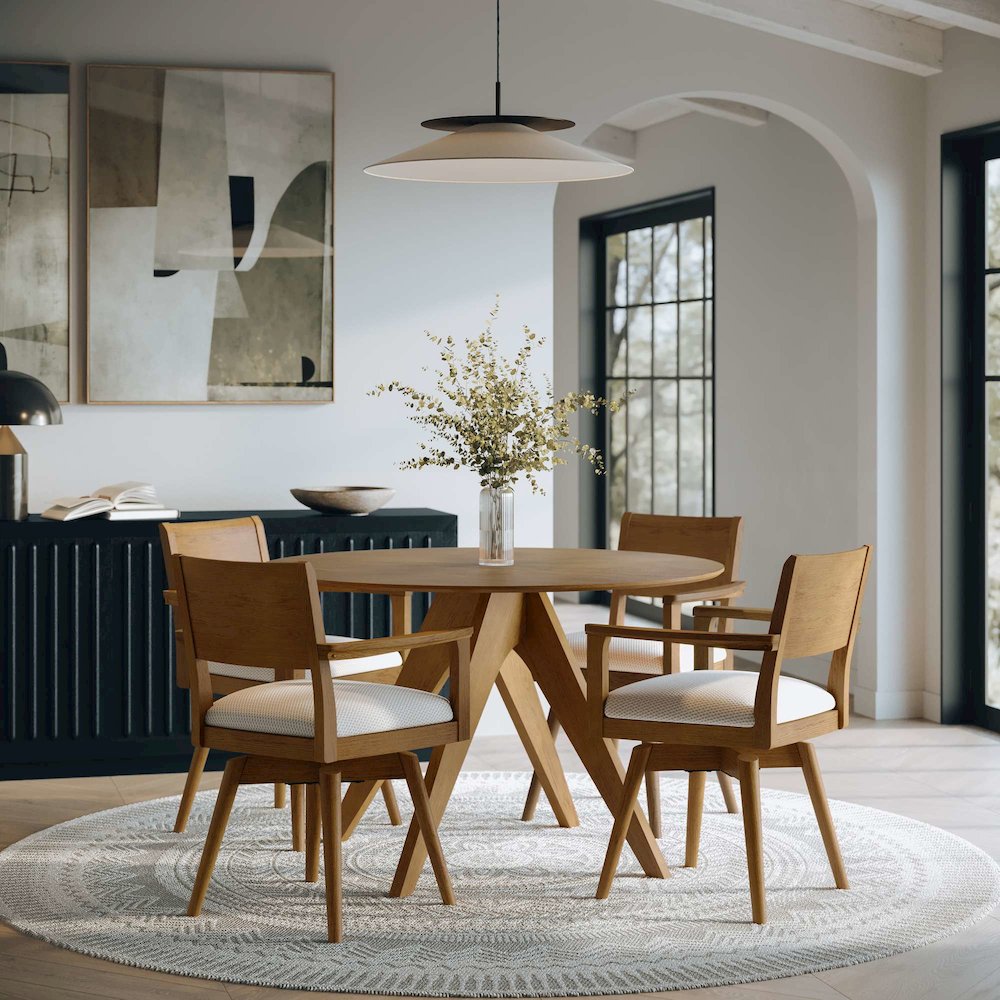 Axis Mid-Century Modern Five Piece Round Panel Swivel Dining Set