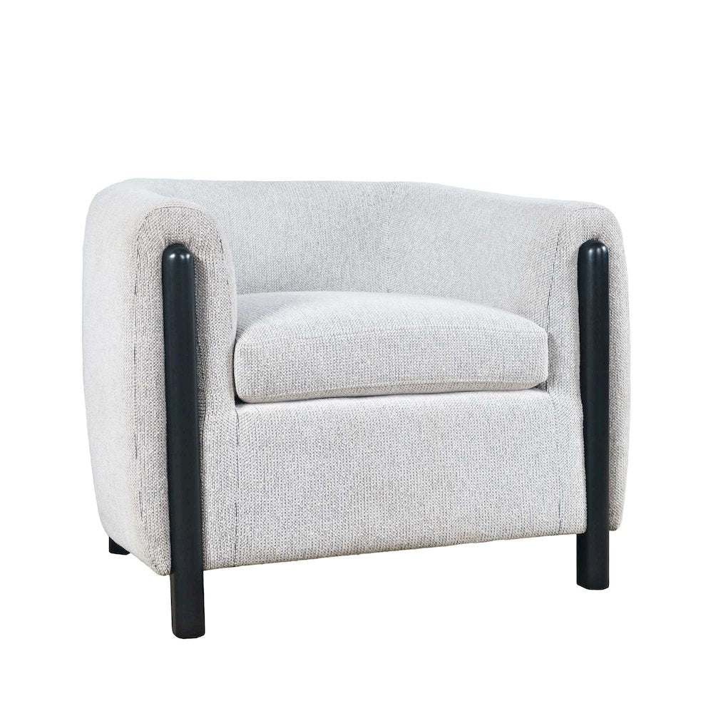 Finn Modern Textured Upholstered Barrel Accent Chair with Exposed Wood Frame