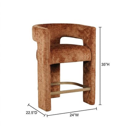 Modern Upholstered Counter Stool, Iron Frame, Rust, Set of 2