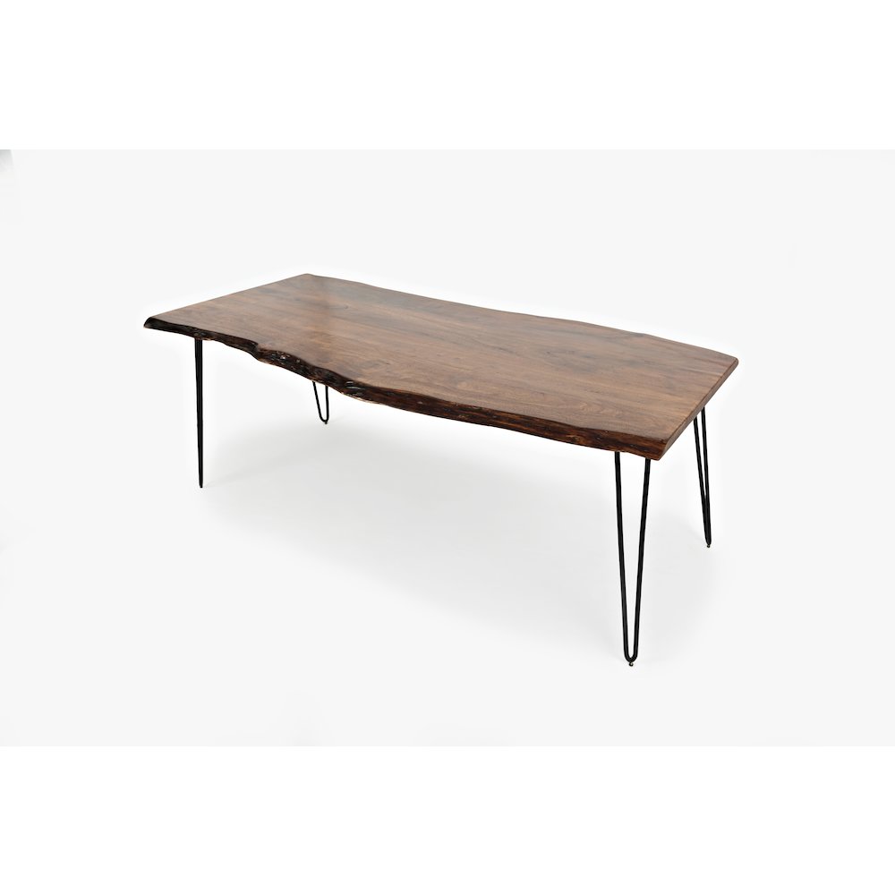 Seven Piece Solid Acacia Dining Set with Upholstered Mid-Century Modern Chairs