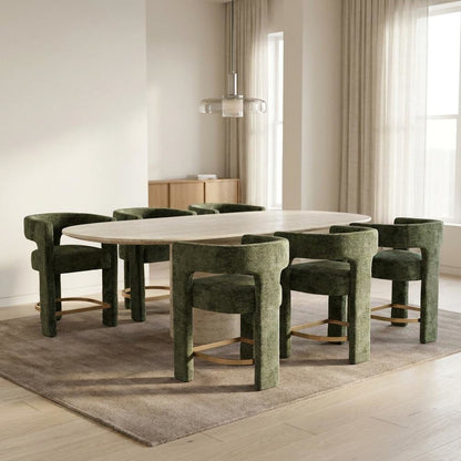 Modern Upholstered Counter Stool, Iron Frame, Forest, Set of 6