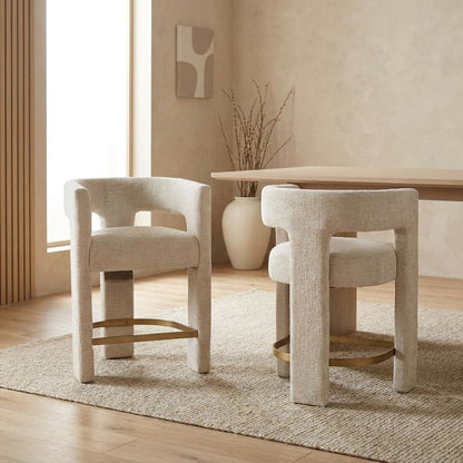 Modern Upholstered Counter Stool, Iron Frame, Natural, Set of 2