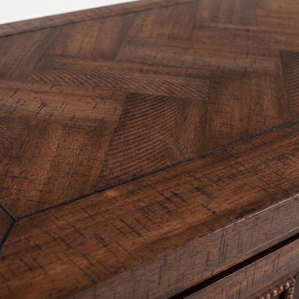 Acacia Veneer Buffet Server with Herringbone Distressed Finish, 3 Drawers, Oak