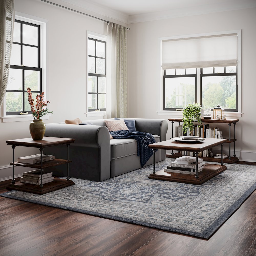 Larson Modern Industrial Square Solid Wood End Table with Storage Shelves