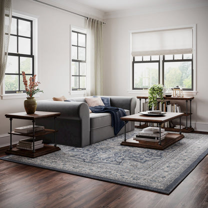 Larson Modern Industrial Square Solid Wood End Table with Storage Shelves
