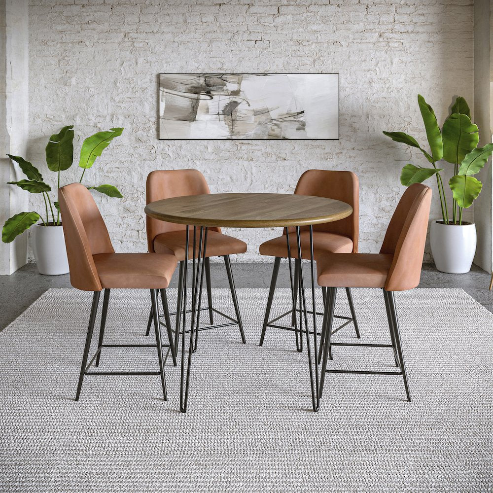 Mid-Century Modern Faux Leather Upholstered Counter Height Barstool (Set of 2)