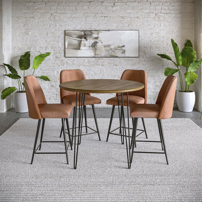 Mid-Century Modern Faux Leather Upholstered Counter Height Barstool (Set of 2)