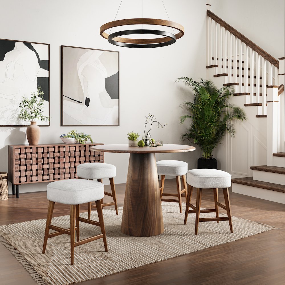 Wes Mid-Century Modern Boucle Upholstery Backless Counter Barstool (Set of 2)