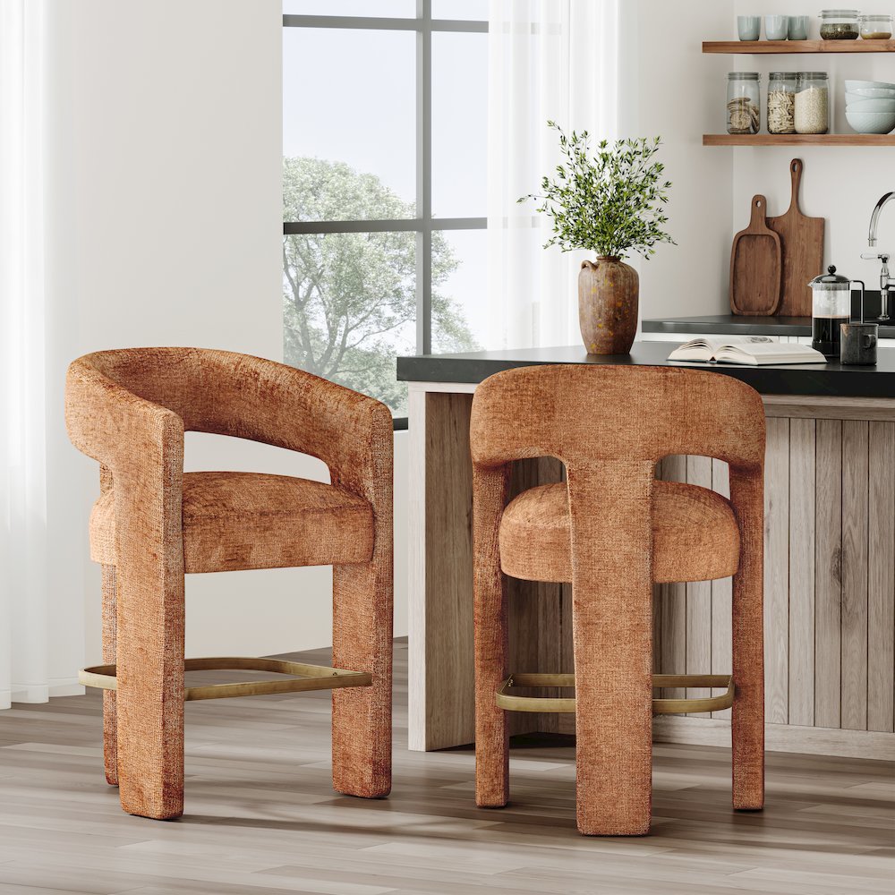 Gwen Modern Luxury Jacquard Fabric Sculpture Counter Stool - Set of 2