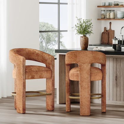 Gwen Modern Luxury Jacquard Fabric Sculpture Counter Stool - Set of 2
