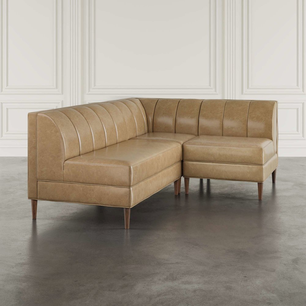 Ruston Modern Banquette Faux Leather Sectional with Four Seats and Corner Wedge