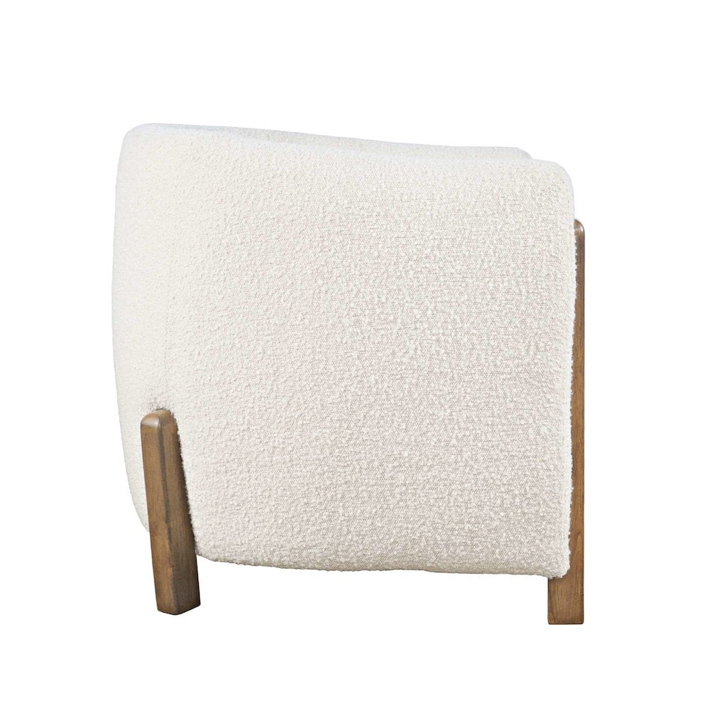 Finn Modern Textured Upholstered Barrel Accent Chair with Exposed Wood Frame