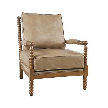 Ellsey Spindle Arm Faux Buff Leather Accent Chair