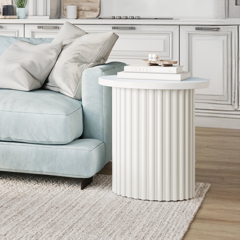 Auden 24" Round Mid-Century Modern Fluted Pedestal Base End Table