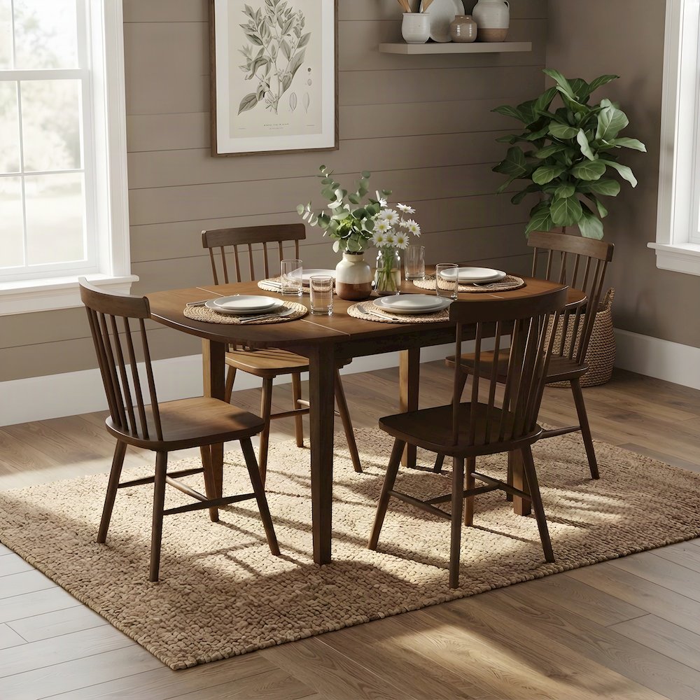 Acacia Veneer Drop-Leaf Kitchen and Dining Table, Traditional, Cherry Brown