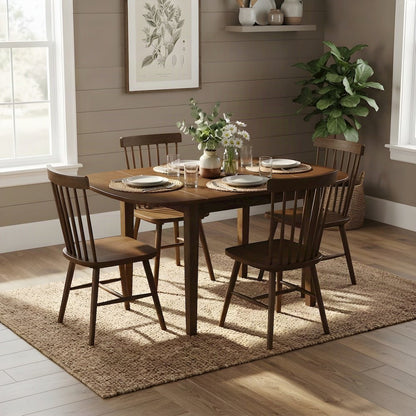 Acacia Veneer Drop-Leaf Kitchen and Dining Table, Traditional, Cherry Brown