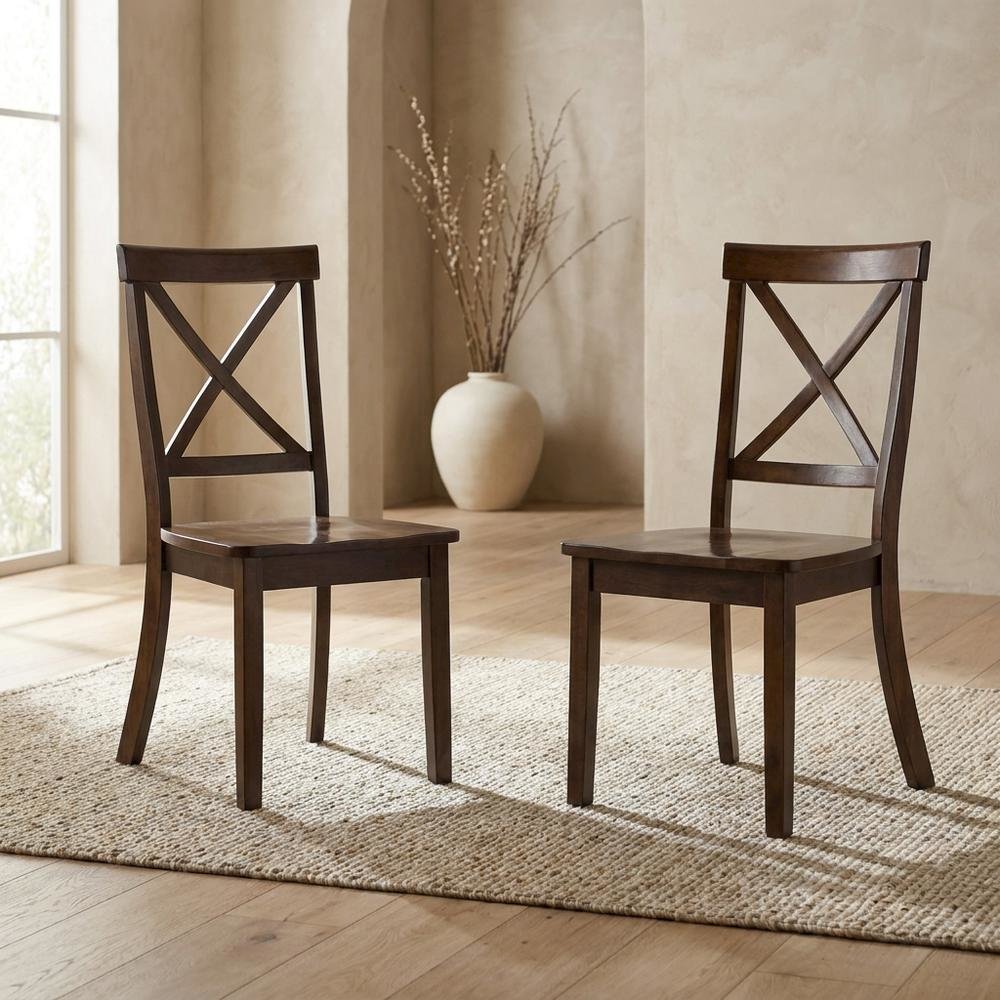 Acacia Veneer X-Back Wood Dining Chairs, Richmond Cherry, Set of 2