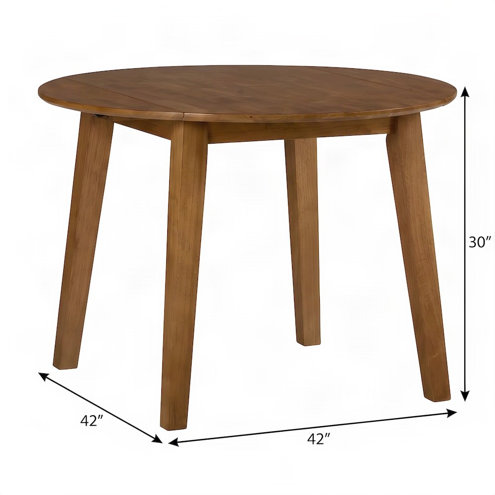 Solid Rubberwood Round Drop-Leaf Dining Table for Small Spaces, Honey